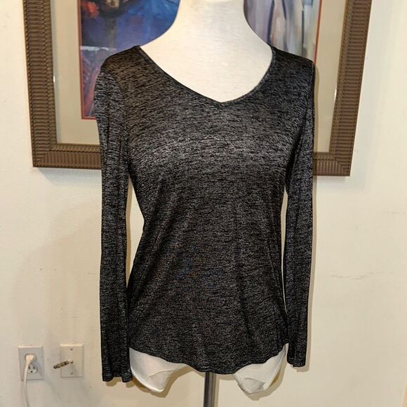 White House Black Market Tops - WHBM Black/Silver Long Sleeve Top Size XS